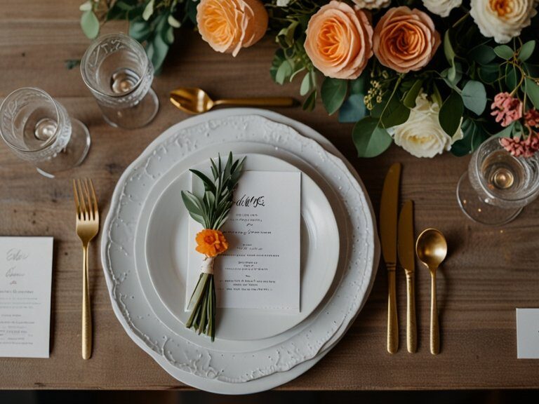 Mesa Posta de Casamento: Sousplat, Menu e Marcador