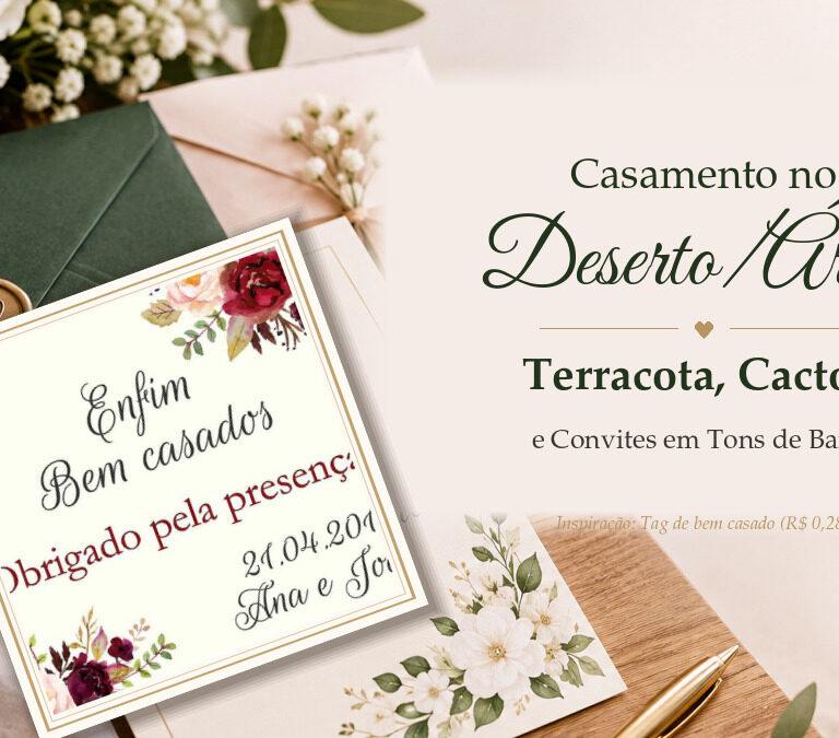 Casamento no Deserto/Árido: Terracota, Cactos e Convites em Tons de Barro