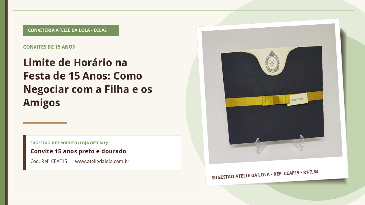 Limite de Horário na Festa de 15 Anos: Como Negociar com a Filha e os Amigos — Convite 15 anos preto e dourado